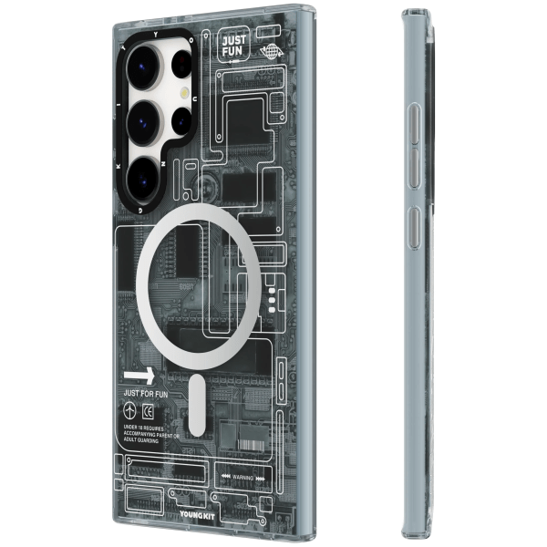 Samsung Galaxy S24 Ultra Magsafe Case - Futuristic Grey Circuit Board