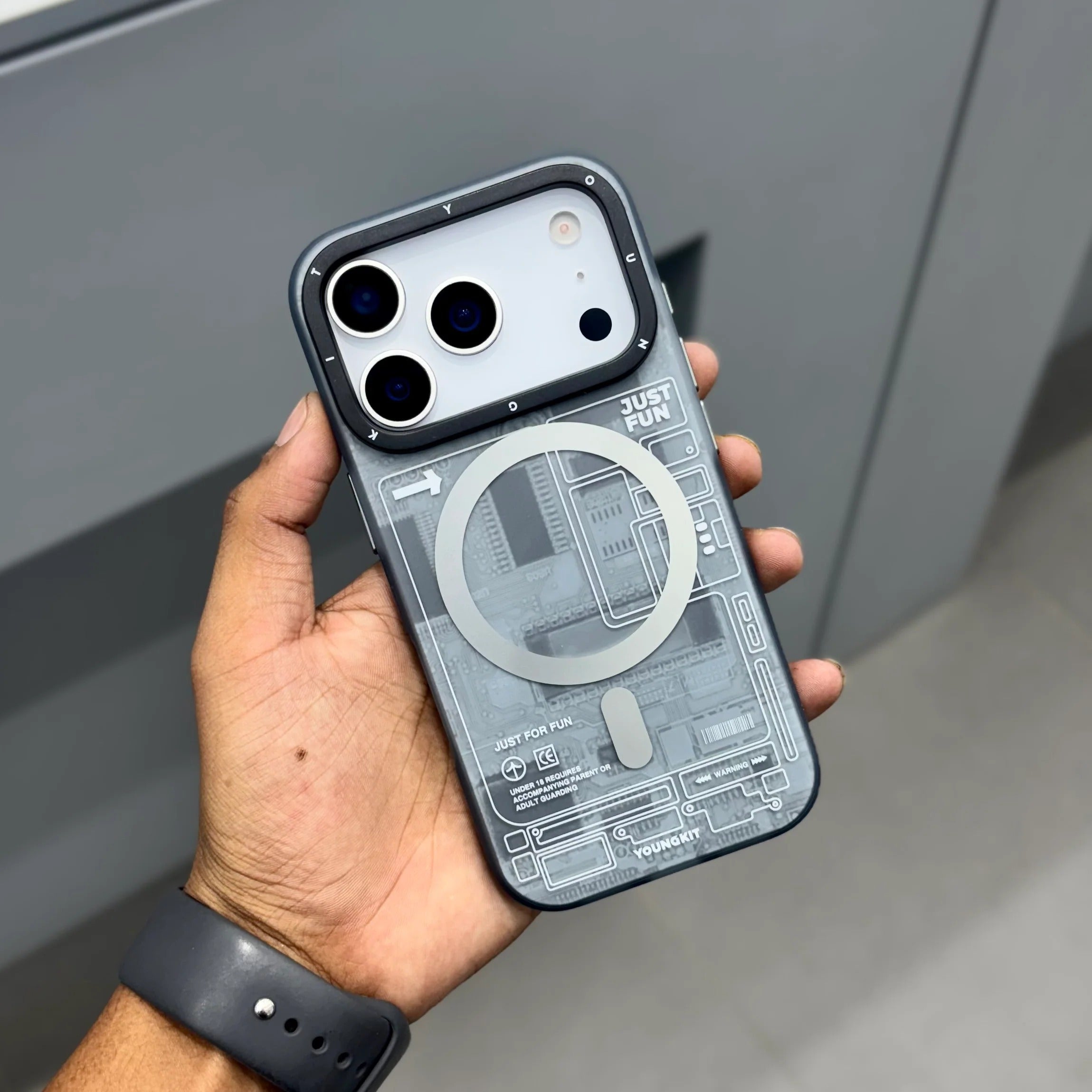 iPhone 17 Pro Max Case - Futuristic Gray Circuit Board
